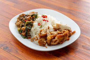 Different thai street food on sale at one of the markets at Chiang Mai, Thailand. Selective focus