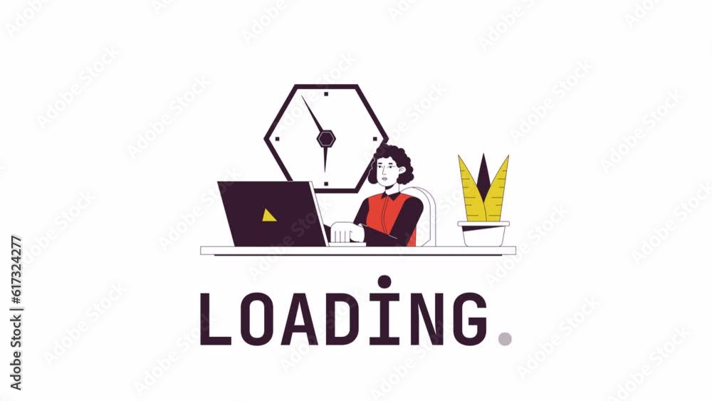 Aufkleber female employee loader animation. office worker typing on laptop at desk. flash message 4k video. is