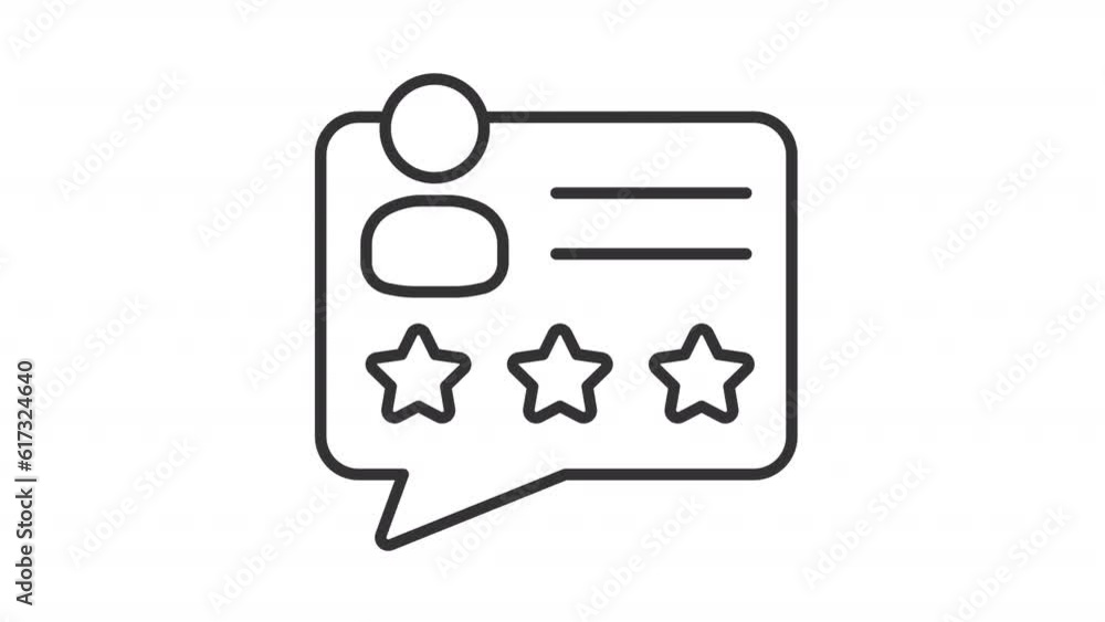 Poster animated user rating line icon. chat bubble with user avatar animation. rating stars. social proof. 