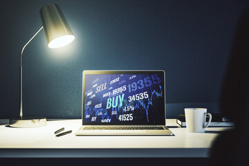 Abstract creative financial diagram on modern computer monitor, banking and accounting concept. 3D Rendering