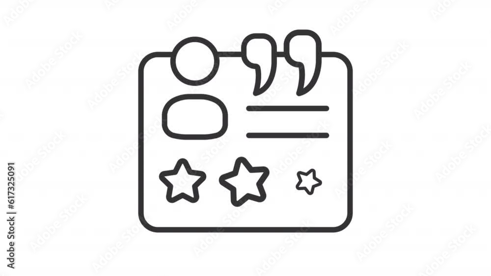 Poster customer testimonial icon animation. animated line review form with user avatar and place for text. 