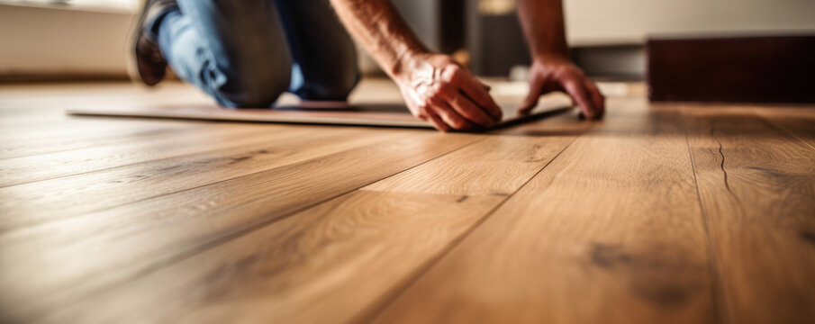 Worker Installing laminate Floor,  generative ai