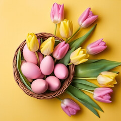 easter eggs and tulips Easter Delights: Capturing the Joy and Beauty of Easter, Stunning Easter Photography: Celebrating the Beauty and Traditions of Easter 