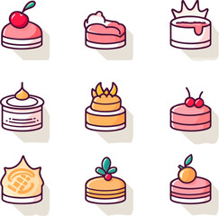 set of cakes and desserts