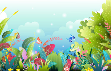 Fototapeta na wymiar background with flowers and butterflies