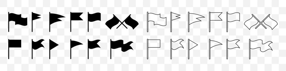 Flags collection. Flag black and line icons. Vector illustration isolated on background.