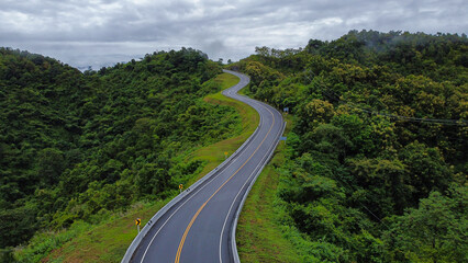 Aerial view of Beautiful sky road over top of mountains, .Nan, Thailand.