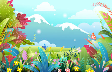 Obraz na płótnie Canvas background with flowers and butterflies