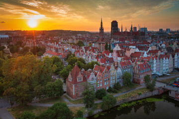 The Main Town of Gdansk by the Motlawa river at sunset, Poland