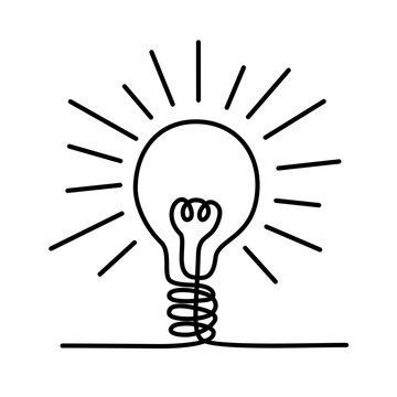 Continues drawing one line light bulb symbol of ideas.