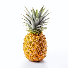 Isolated pineapple. Whole pineapple with green leaves on white background. Clipping path included.