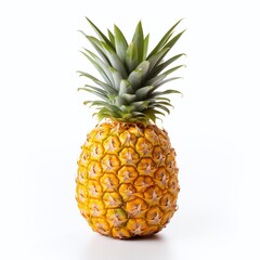 Isolated pineapple. Whole pineapple with green leaves on white background. Clipping path included.