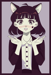Cute anime girl character with cat  ears 
