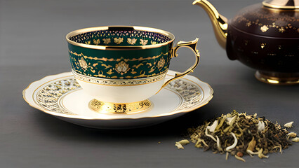 cup of tea with teapot royal, premium, luxuries 
