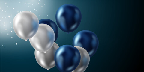 Beautifully Arranged Blue And White Balloons Background For Party Decoration Banner Vector Illustration