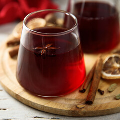 Traditional homemade mulled wine with spices