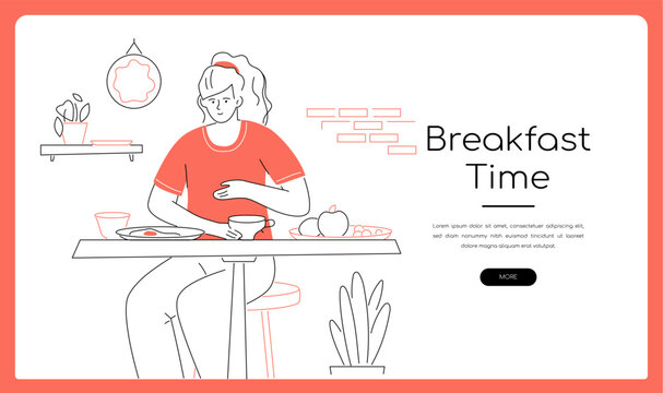 Breakfast time - modern line design style isometric illustration
