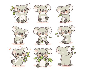 cute koala eat mascot illustration