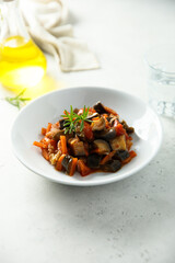 Traditional homemade vegetable ragout with fresh rosemary