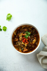 Healthy eggplant ragout with chili pepper and cilantro