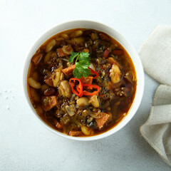 Healthy eggplant ragout with chili pepper and cilantro