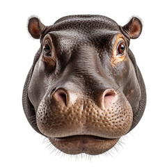 Close-Up Portrait of a Magnificent Hippo isolated on transparent png background cutout, generative Ai