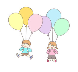 風船で飛ぶ子どもたち