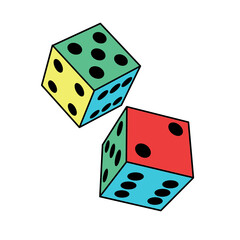 Dice game. Gamble. Casino luck, game symbol. Simple two cubes, in the air. Roll the dice