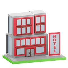 3d hotel building illustration with transparent background