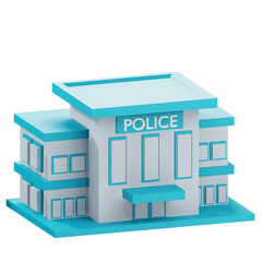 3d police station illustration with transparent background