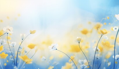 Blue and yellow summer flower background. Illustration AI Generative.