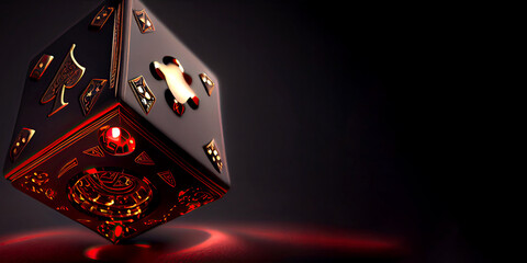 Casino Game Metal Dice in Black, Golden and Red Color. Role Playing Game Concept. Generative AI Technology.