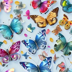 Fototapeta premium Minimalistic Watercolor colorful Cute butterflies, Colorful Butterflies Pattern. blue, yellow, pink, and red butterfly seamless pattern illustration