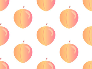 Seamless pattern with peaches on a white background. Gradient peaches in 3d style with light reflections. Design for printing on paper and fabric, banners and posters. Vector illustration