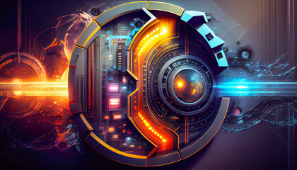 Obraz premium Digital Symphony: Abstract Technological Fusion in an AI-Powered World, Unveiling a Captivating Wallpaper Background