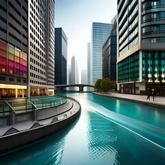 Naklejka premium Town with river wallpaper 