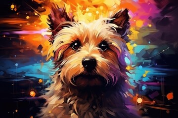 Colorful pattern painted with brushes abstract animal illustration dog
