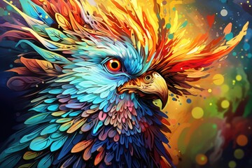 Colorful pattern painted with brushes abstract animal illustration bird
