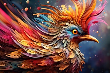 Colorful pattern painted with brushes abstract animal illustration bird