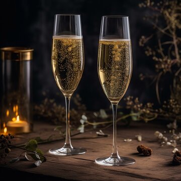 two champagne glasses ready to bring in the New Year. generative ai