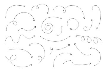 Thin curved dotted arrow. Zigzag arrow stripes design with dotted lines. Thin arrows. Vector illustration.