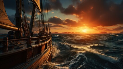 sailboat at sunset, ai generative