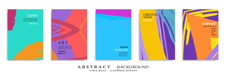 Abstract backgrouns set, grunge texture. Minimalistic art, brush strokes style. Design for card, brochure, banner idea, book cover, booklet print, flyer sheet a4. Collage page, web header template.