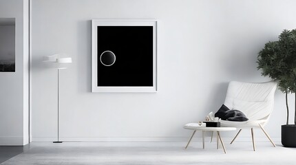 Modern bright interiors apartment with mockup poster frame 3D rendering illustration