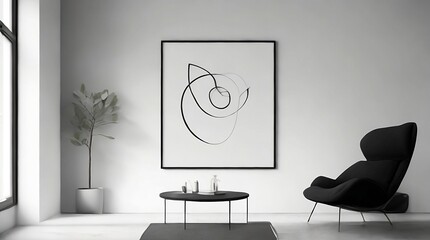Modern bright interiors apartment with mockup poster frame 3D rendering illustration