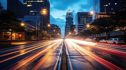 Naklejka premium night city street, traffic at night, ai generative