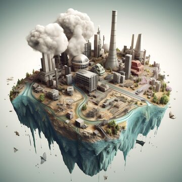 3d illustration of enviromental pollution. Enviromental polution concept. Generative ai