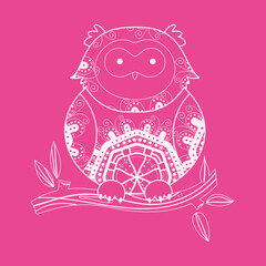 ornamental owl on a branch vector illustration