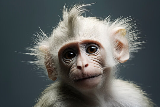 Portrait of a beautiful monkey on a dark background. Generative AI