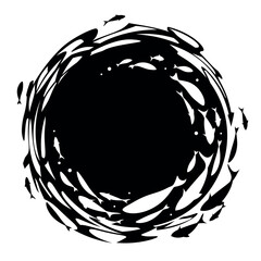 Black and white fish banner spiral design. Circle school of fish. Circle logo template.